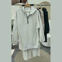 Drop-Shoulder Short Zip Hoodie Style Premium Quality Winter 2-Pcs Tracksuit For Her. WWTS-09