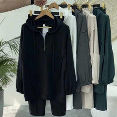 Drop-Shoulder Short Zip Hoodie Style Premium Quality Winter 2-Pcs Tracksuit For Her. WWTS-09